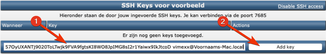 add SSH key DirectAdmin