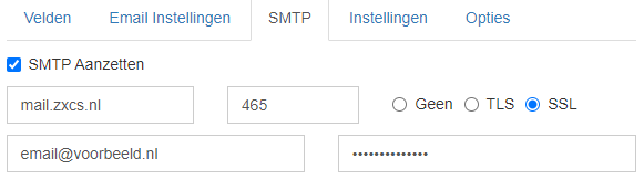 SMTP instellingen